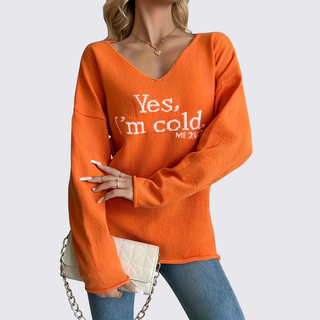 Weiter V-Ausschnitt-Pullover mit Schriftzug für Damen
