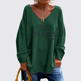 Weiter V-Ausschnitt-Pullover mit Schriftzug für Damen