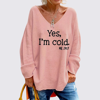 Weiter V-Ausschnitt-Pullover mit Schriftzug für Damen