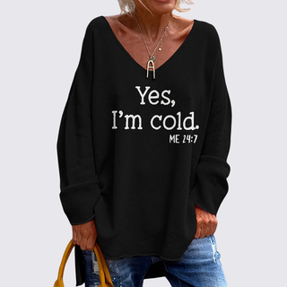 Weiter V-Ausschnitt-Pullover mit Schriftzug für Damen