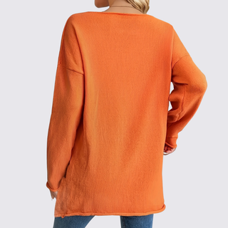 Weiter V-Ausschnitt-Pullover mit Schriftzug für Damen