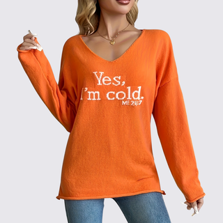 Weiter V-Ausschnitt-Pullover mit Schriftzug für Damen