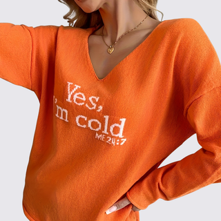 Weiter V-Ausschnitt-Pullover mit Schriftzug für Damen