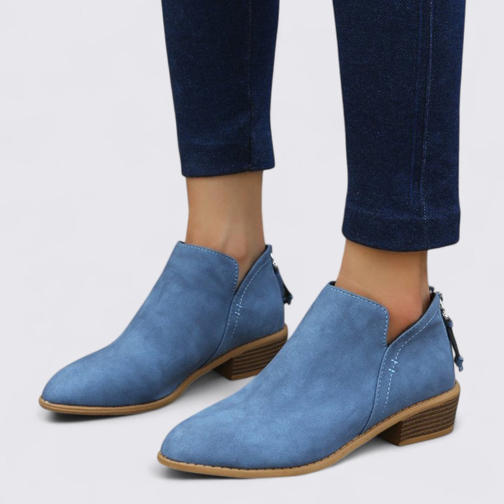 Damen Ankle Boots mit Blockabsatz – Bequeme Stiefeletten – Reißverschluss