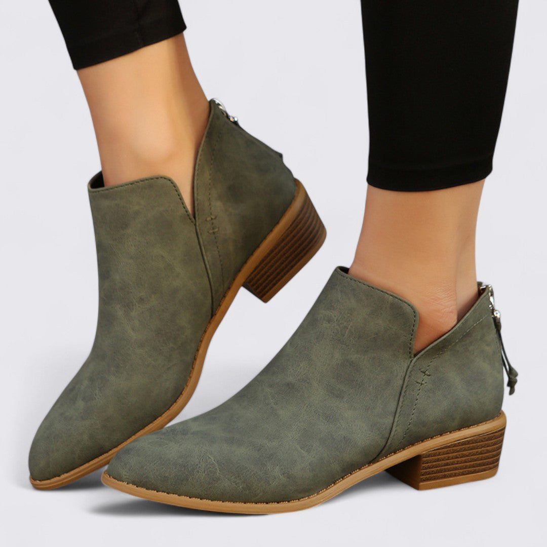 Damen Ankle Boots mit Blockabsatz – Bequeme Stiefeletten – Reißverschluss