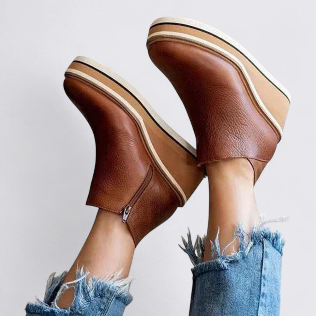 Damen Ankle Boots mit Reißverschluss – Bequeme Stiefeletten – Flache Sohle