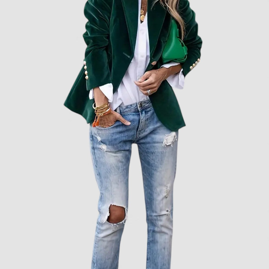 Damen Blazer Jacke – Tailliert Geschnitten – Langarm mit Knopfverschluss