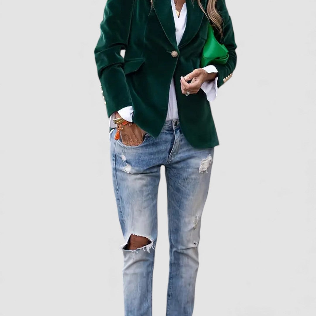 Damen Blazer Jacke – Tailliert Geschnitten – Langarm mit Knopfverschluss