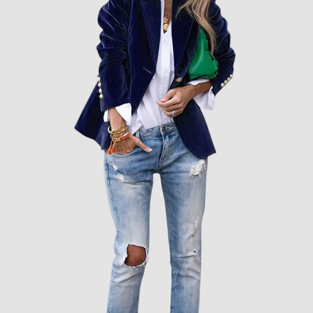 Damen Blazer Jacke – Tailliert Geschnitten – Langarm mit Knopfverschluss