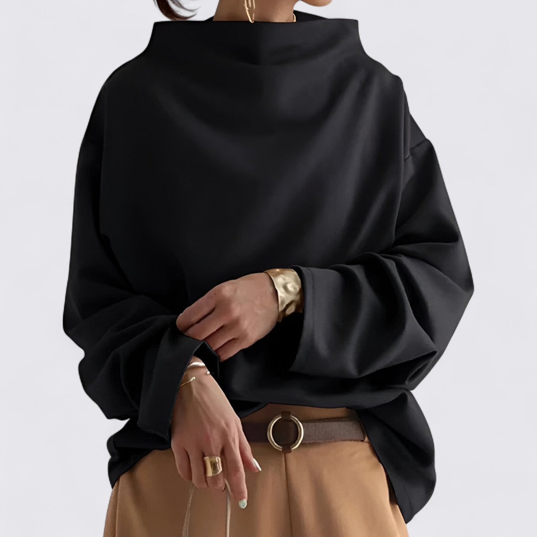 Damen Bluse mit Oversize Schnitt - Langarm Bluse - Weiter Ausschnitt