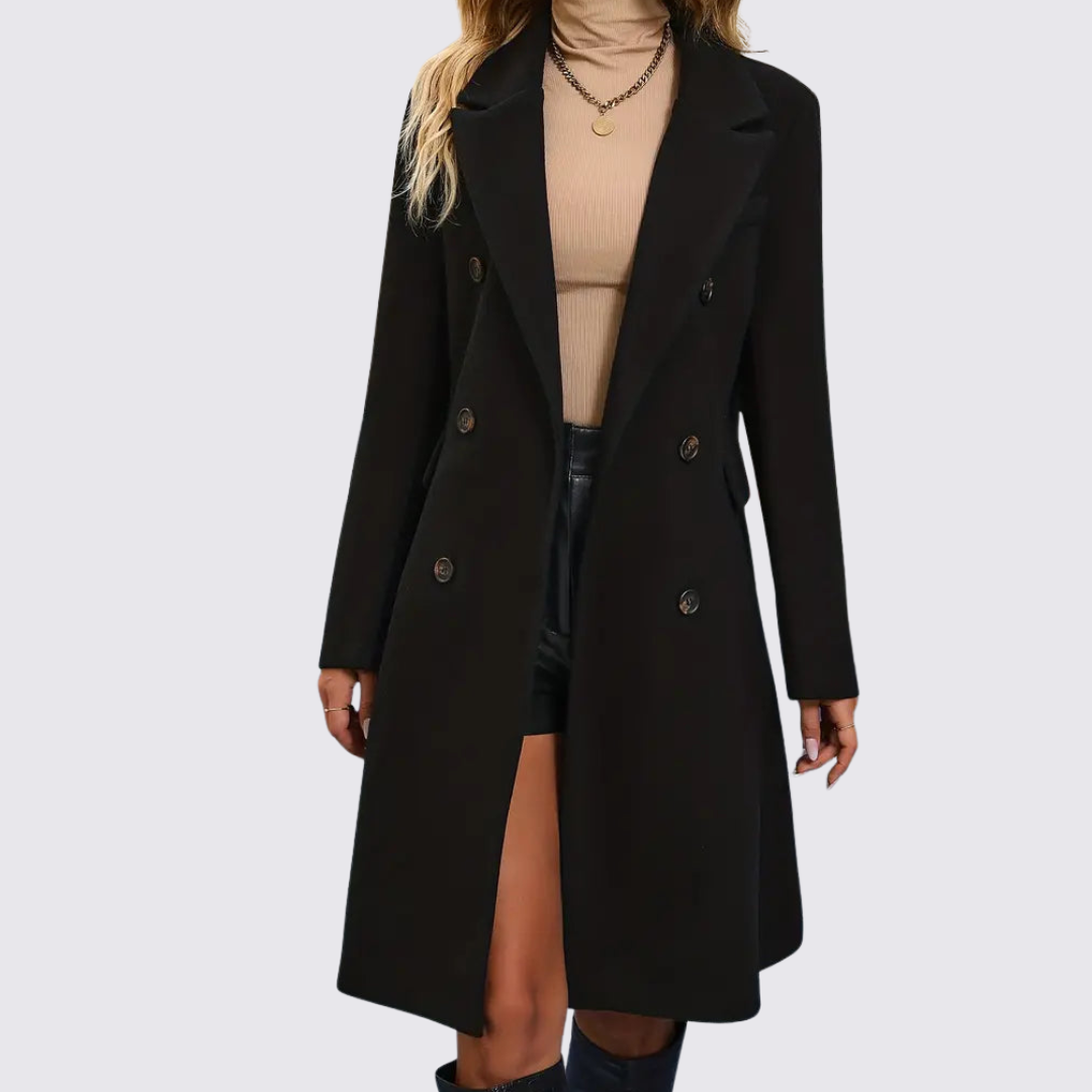 Damen Doppelreihiger Mantel – Reverskragen – Elegant Geschnitten