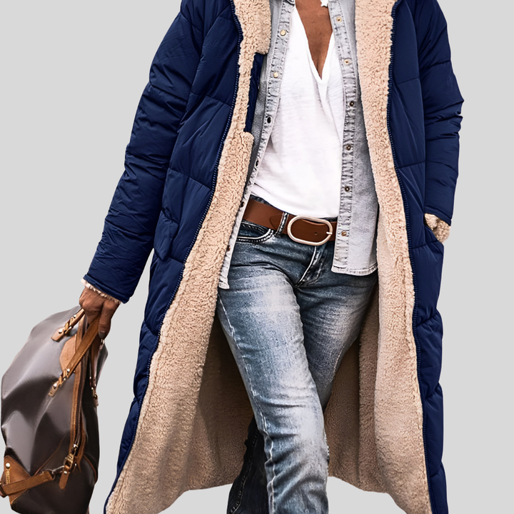 Damen Gesteppter Mantel mit Kapuze – Warm Gefüttert – Langer Schnitt