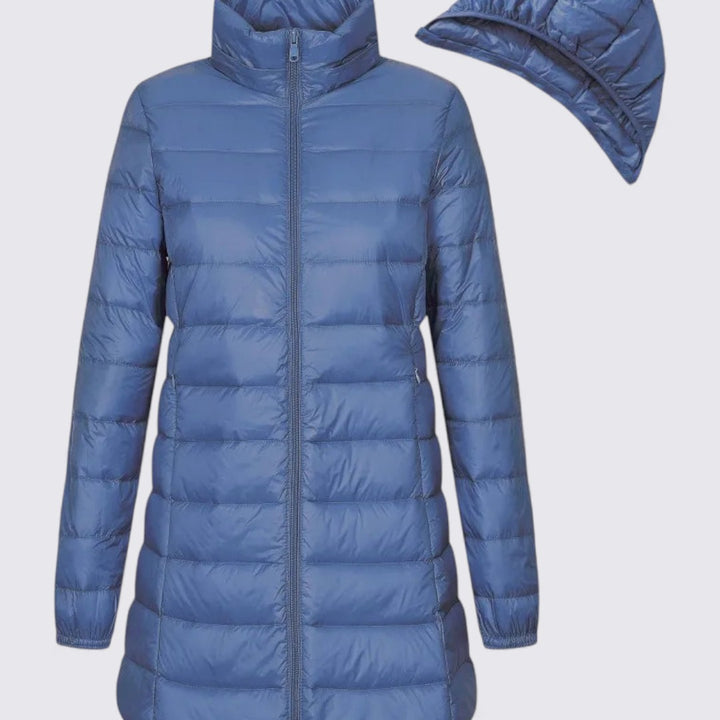 Damen Jacke mit Kapuze – Gesteppte Jacke – Langer Schnitt