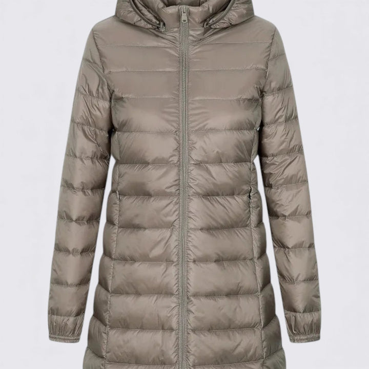 Damen Jacke mit Kapuze – Gesteppte Jacke – Langer Schnitt