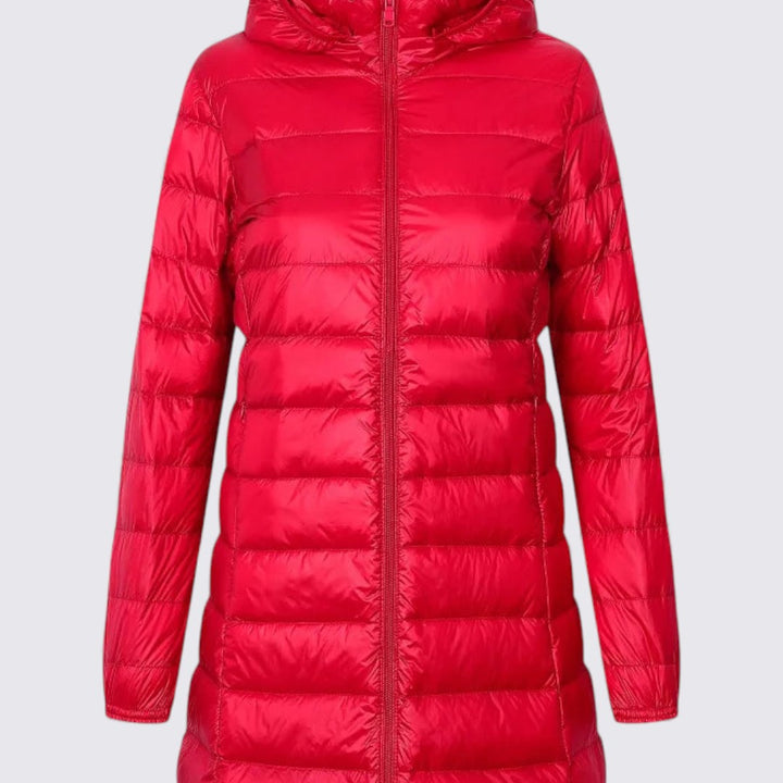 Damen Jacke mit Kapuze – Gesteppte Jacke – Langer Schnitt