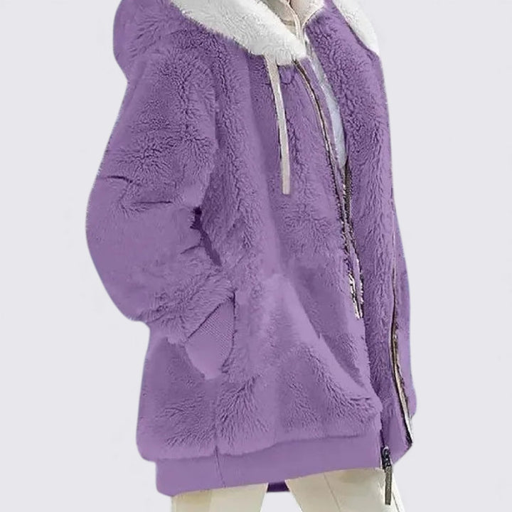 Damen Kapuzenjacke mit Reißverschluss – Weiches Teddy-Material – Lässige Passform