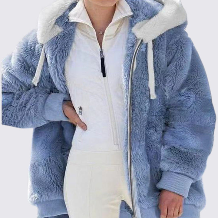 Damen Kapuzenjacke mit Reißverschluss – Weiches Teddy-Material – Lässige Passform