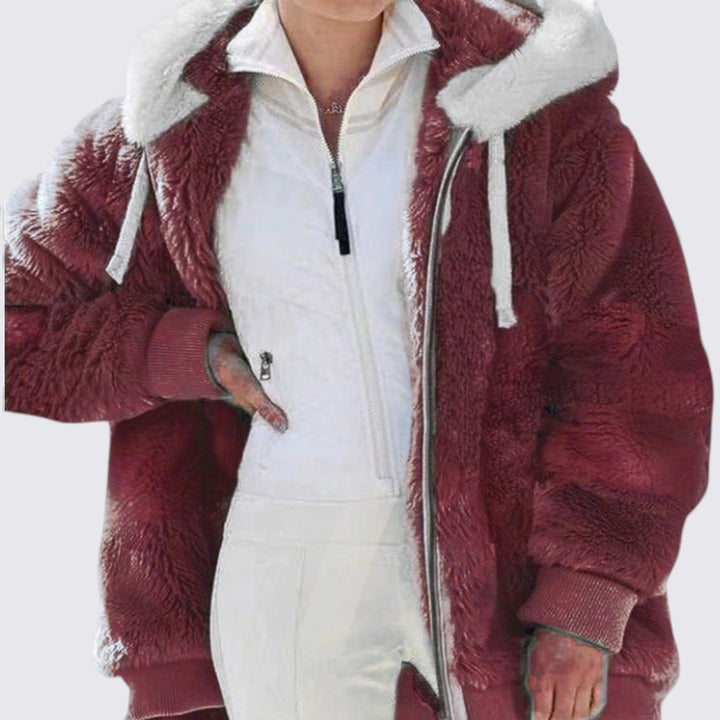 Damen Kapuzenjacke mit Reißverschluss – Weiches Teddy-Material – Lässige Passform