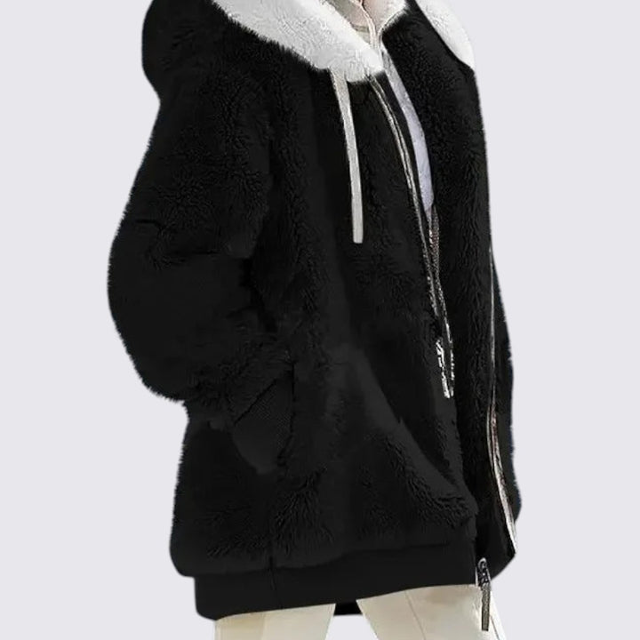 Damen Kapuzenjacke mit Reißverschluss – Weiches Teddy-Material – Lässige Passform