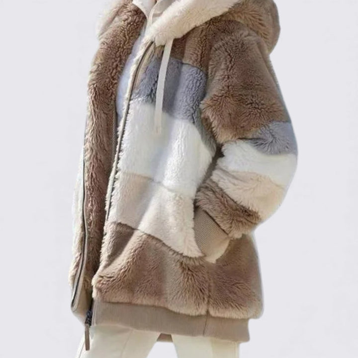 Damen Kapuzenjacke mit Reißverschluss – Weiches Teddy-Material – Lässige Passform