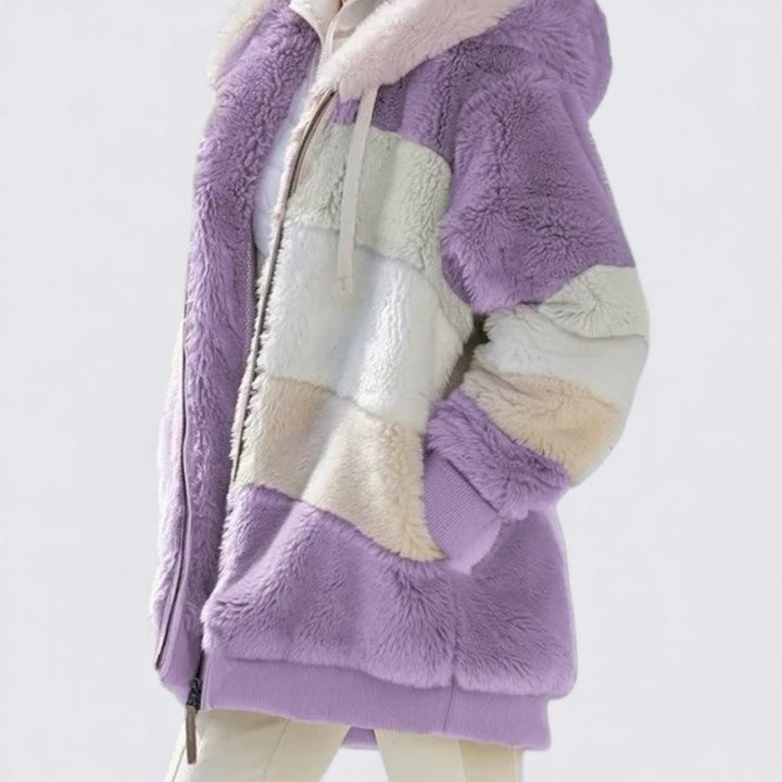 Damen Kapuzenjacke mit Reißverschluss – Weiches Teddy-Material – Lässige Passform