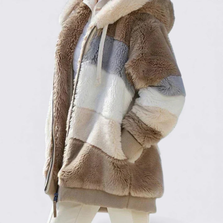 Damen Kapuzenjacke mit Reißverschluss – Weiches Teddy-Material – Lässige Passform