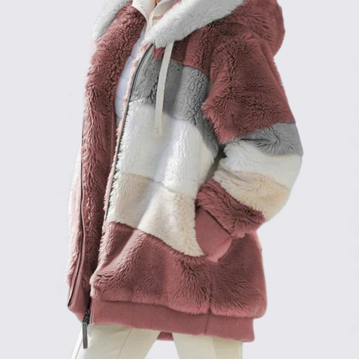 Damen Kapuzenjacke mit Reißverschluss – Weiches Teddy-Material – Lässige Passform