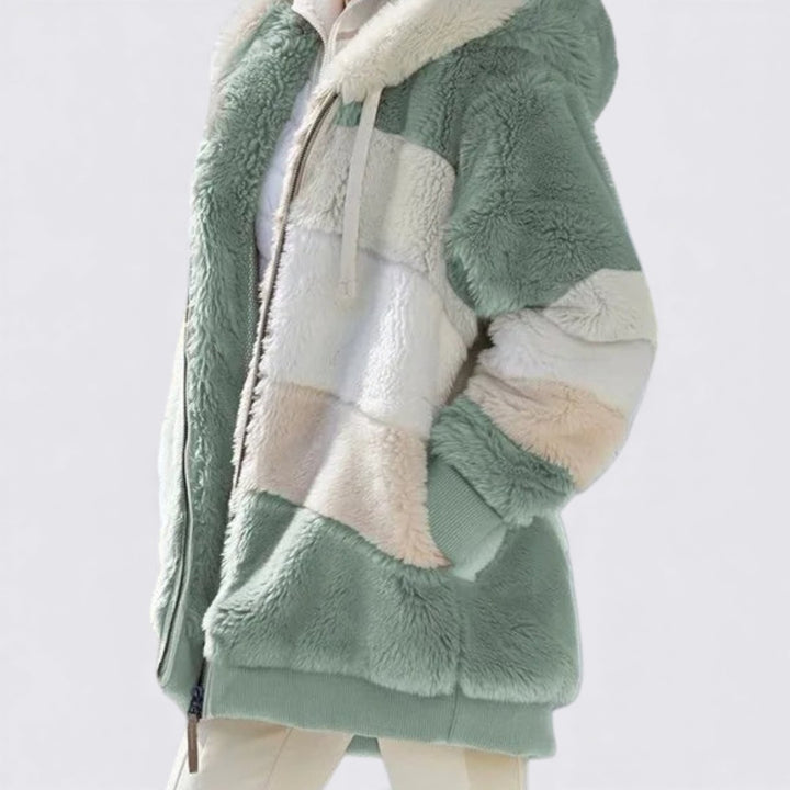 Damen Kapuzenjacke mit Reißverschluss – Weiches Teddy-Material – Lässige Passform