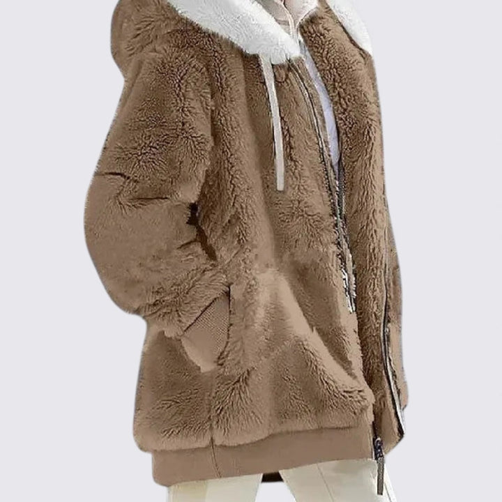 Damen Kapuzenjacke mit Reißverschluss – Weiches Teddy-Material – Lässige Passform