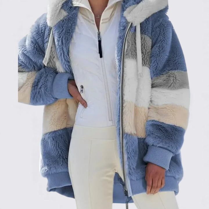 Damen Kapuzenjacke mit Reißverschluss – Weiches Teddy-Material – Lässige Passform