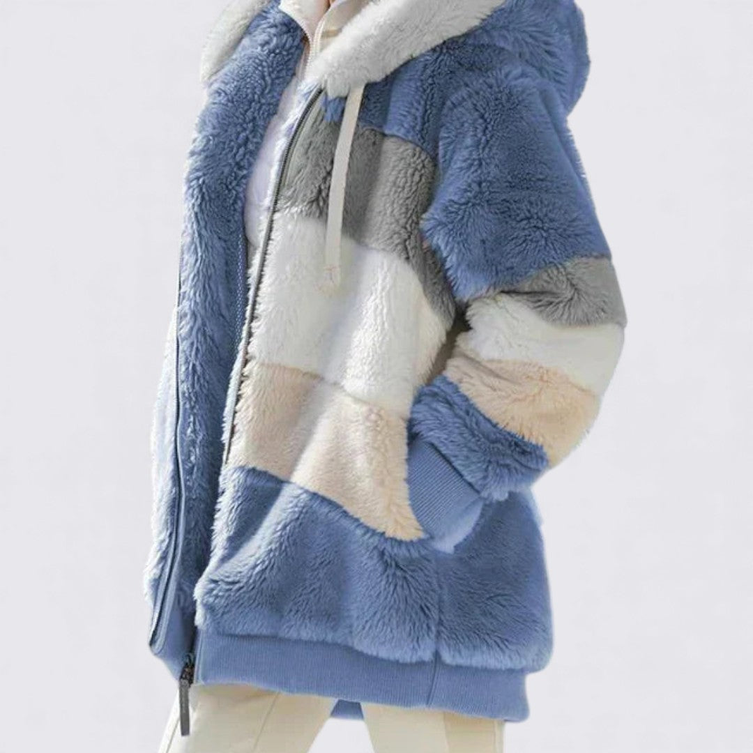Damen Kapuzenjacke mit Reißverschluss – Weiches Teddy-Material – Lässige Passform