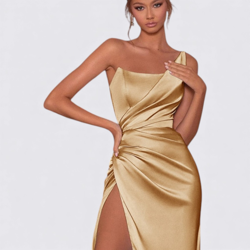 Damen Kleid mit Schlitz – Ärmellos – Knöchellang