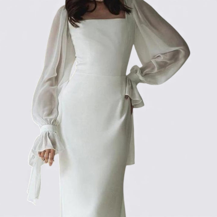 Damen Kleid mit Transparentärmeln – Langarm – Knöchellang