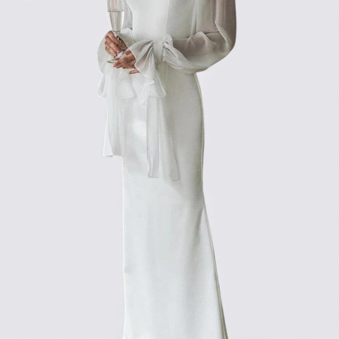 Damen Kleid mit Transparentärmeln – Langarm – Knöchellang