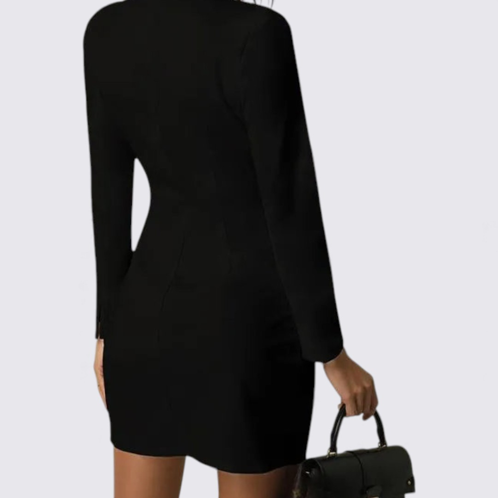 Damen Kleid mit V-Ausschnitt – Langarm – Knopfverschluss