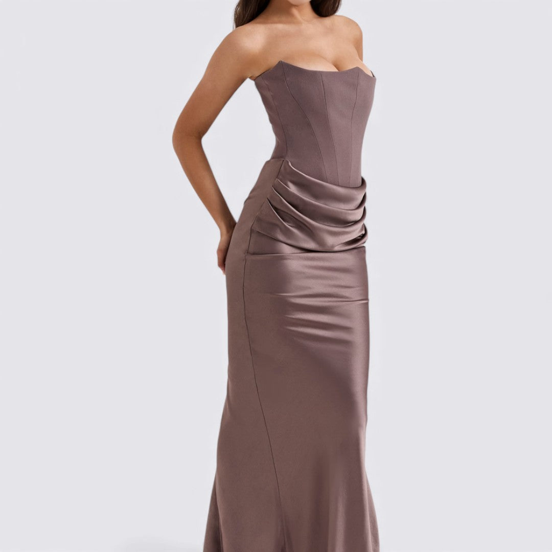 Damen Kleid ohne Ärmel – Trägerloses Kleid – Lang Geschnitten