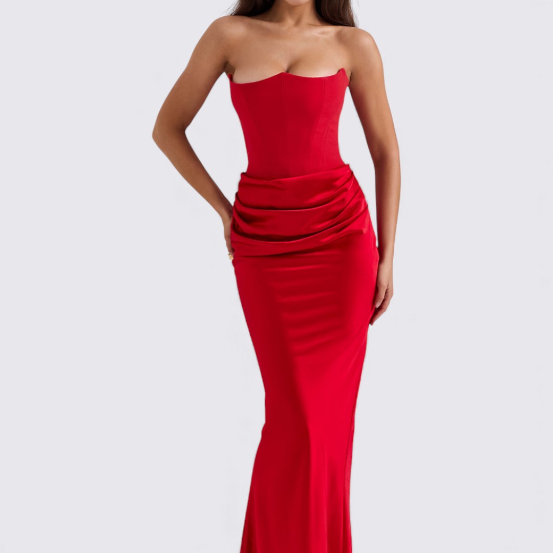 Damen Kleid ohne Ärmel – Trägerloses Kleid – Lang Geschnitten