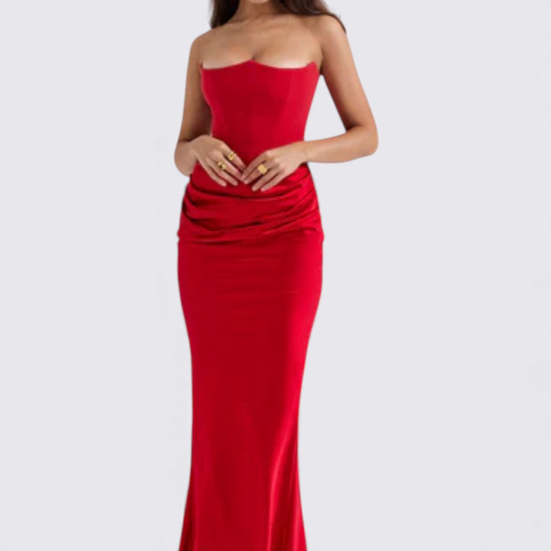 Damen Kleid ohne Ärmel – Trägerloses Kleid – Lang Geschnitten