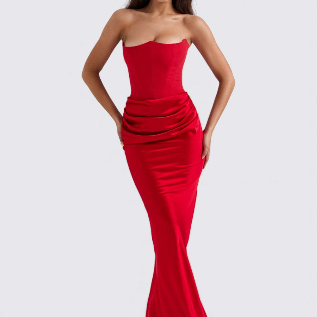 Damen Kleid ohne Ärmel – Trägerloses Kleid – Lang Geschnitten