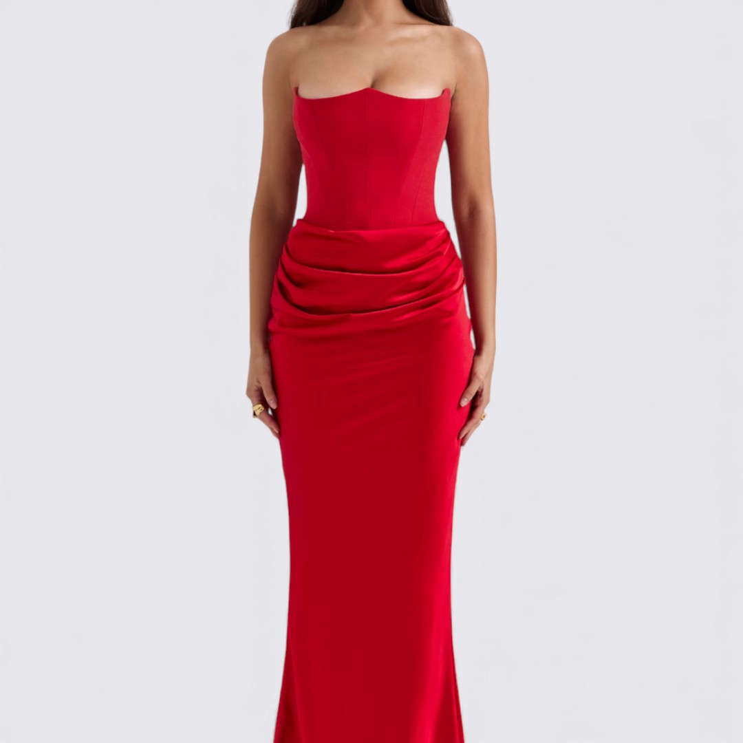 Damen Kleid ohne Ärmel – Trägerloses Kleid – Lang Geschnitten