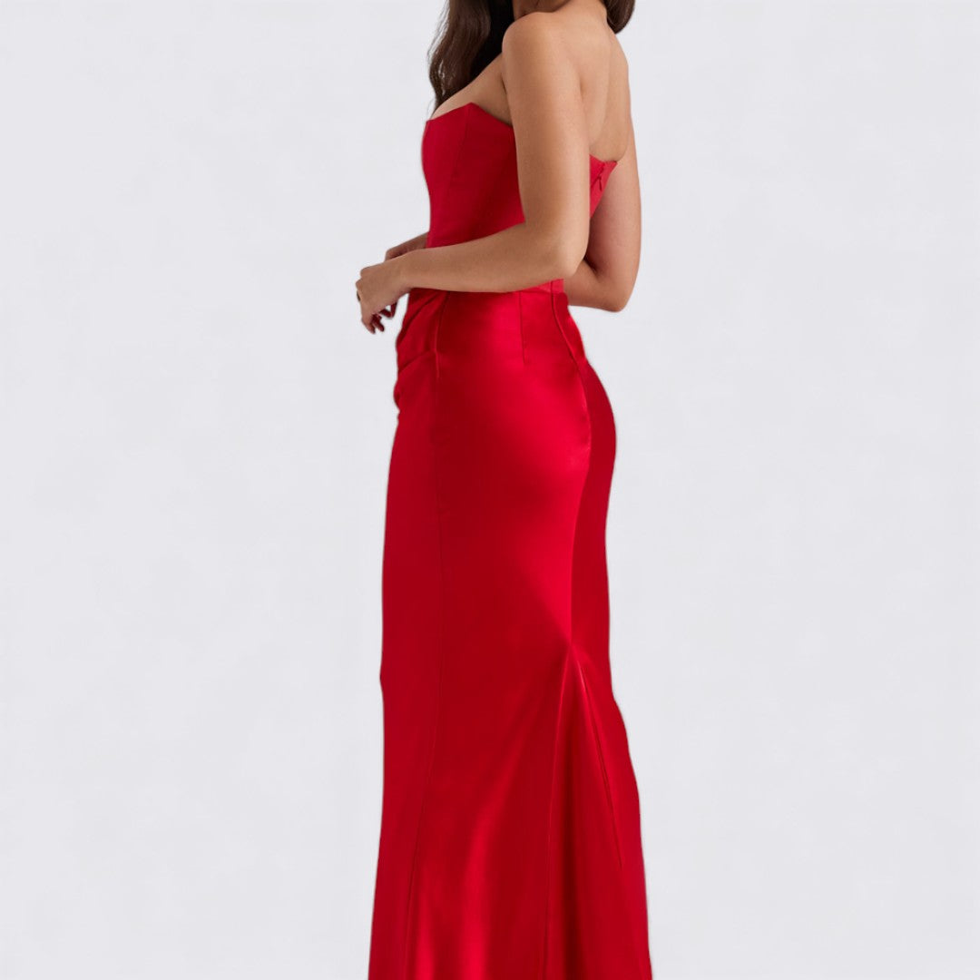 Damen Kleid ohne Ärmel – Trägerloses Kleid – Lang Geschnitten