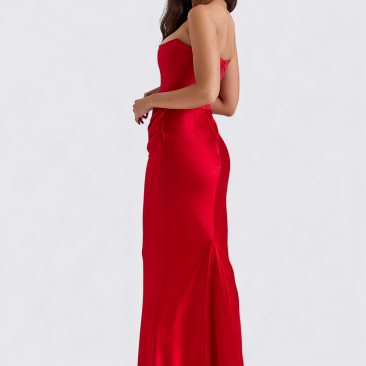 Damen Kleid ohne Ärmel – Trägerloses Kleid – Lang Geschnitten