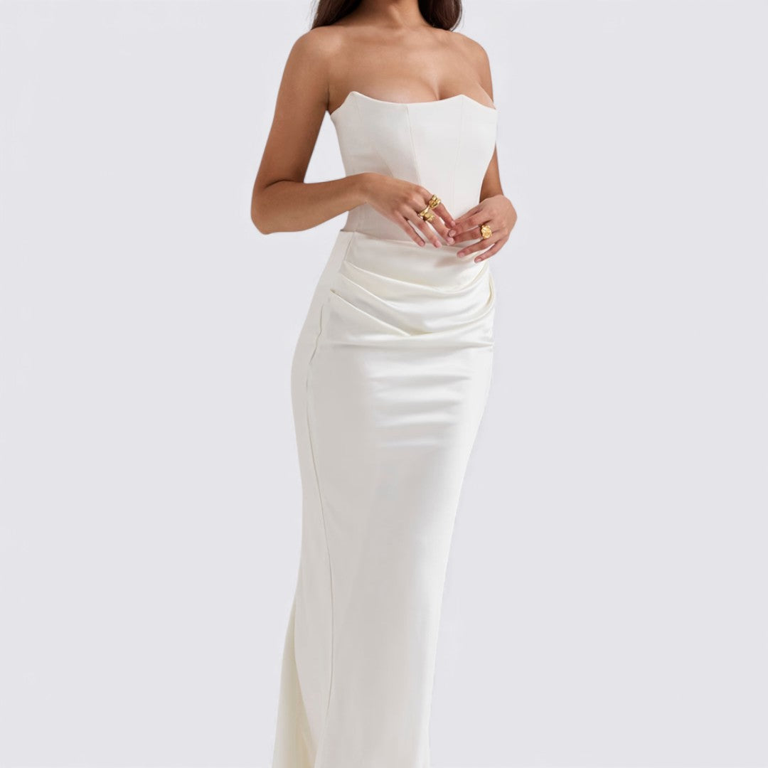 Damen Kleid ohne Ärmel – Trägerloses Kleid – Lang Geschnitten