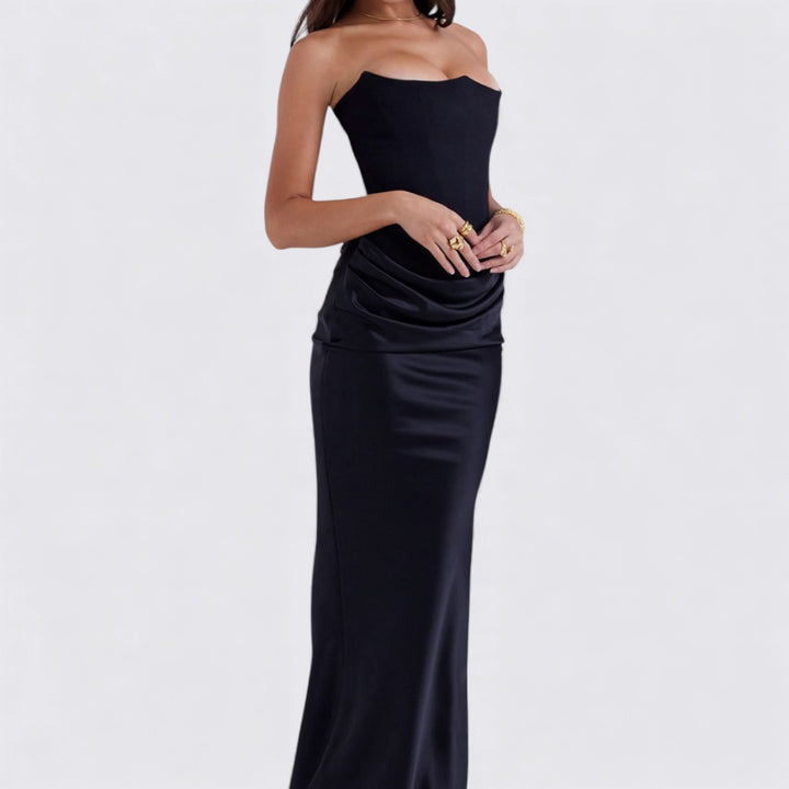 Damen Kleid ohne Ärmel – Trägerloses Kleid – Lang Geschnitten