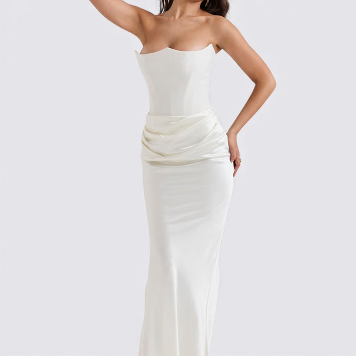 Damen Kleid ohne Ärmel – Trägerloses Kleid – Lang Geschnitten