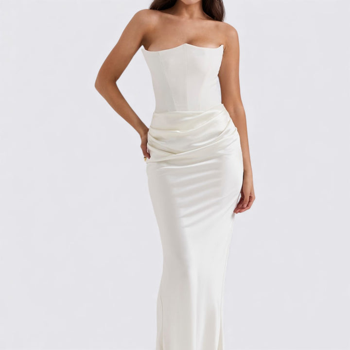 Damen Kleid ohne Ärmel – Trägerloses Kleid – Lang Geschnitten