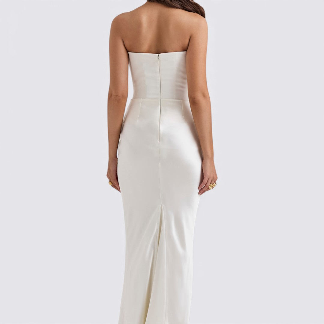 Damen Kleid ohne Ärmel – Trägerloses Kleid – Lang Geschnitten