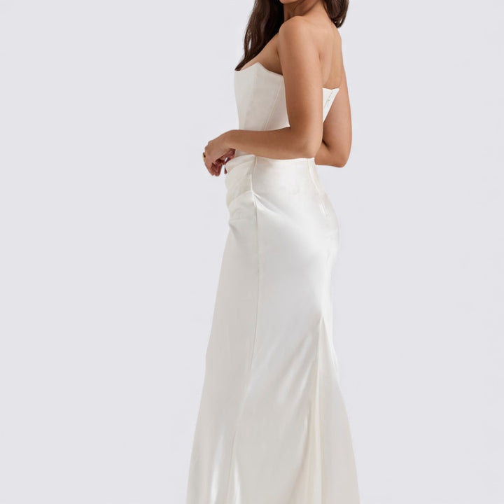 Damen Kleid ohne Ärmel – Trägerloses Kleid – Lang Geschnitten