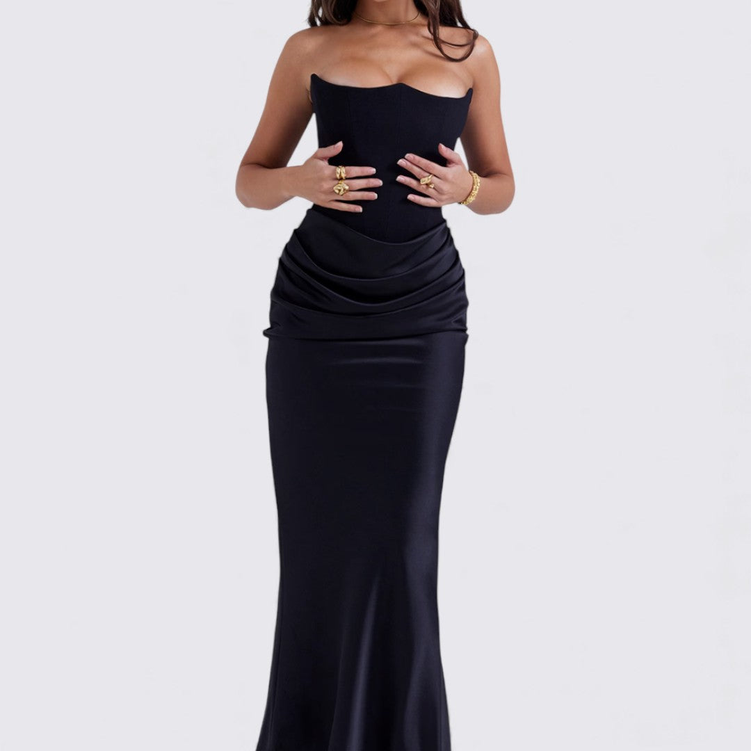 Damen Kleid ohne Ärmel – Trägerloses Kleid – Lang Geschnitten