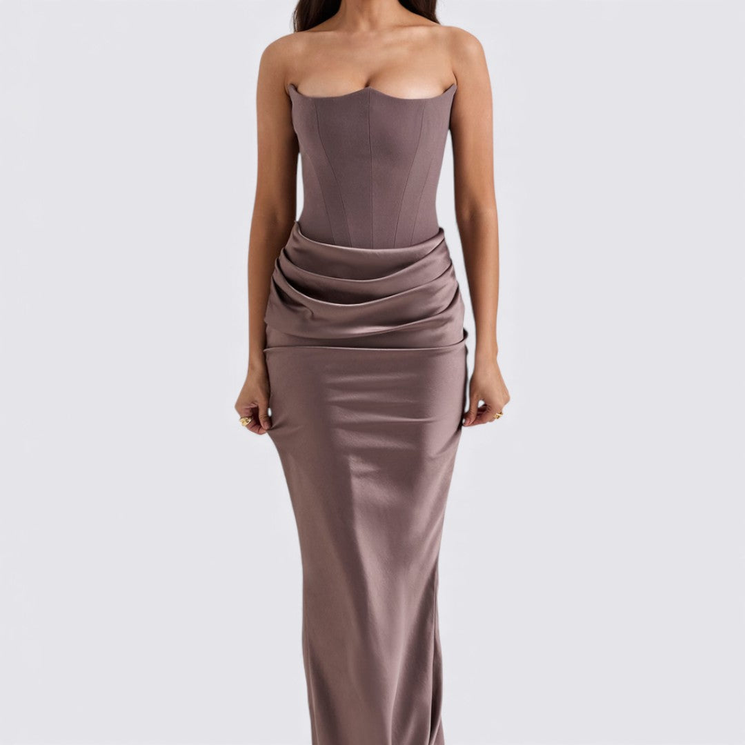 Damen Kleid ohne Ärmel – Trägerloses Kleid – Lang Geschnitten